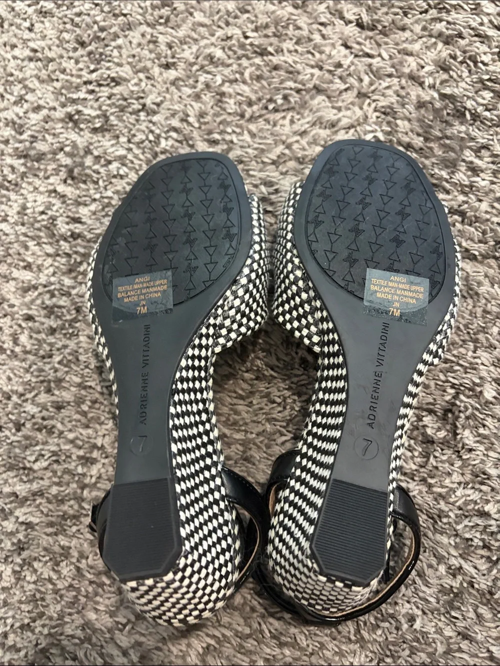 Adrienne Vittadini Black & White Woven Ankle-Strap Wedge Sandals